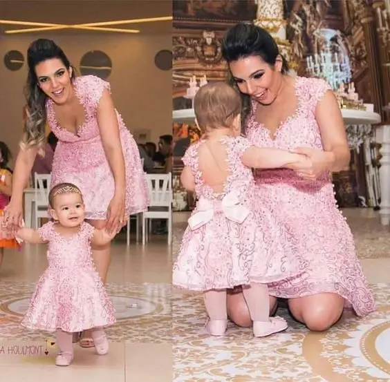 Платье для матери и дочери кружевные платья дня рождения с жемчугом первого