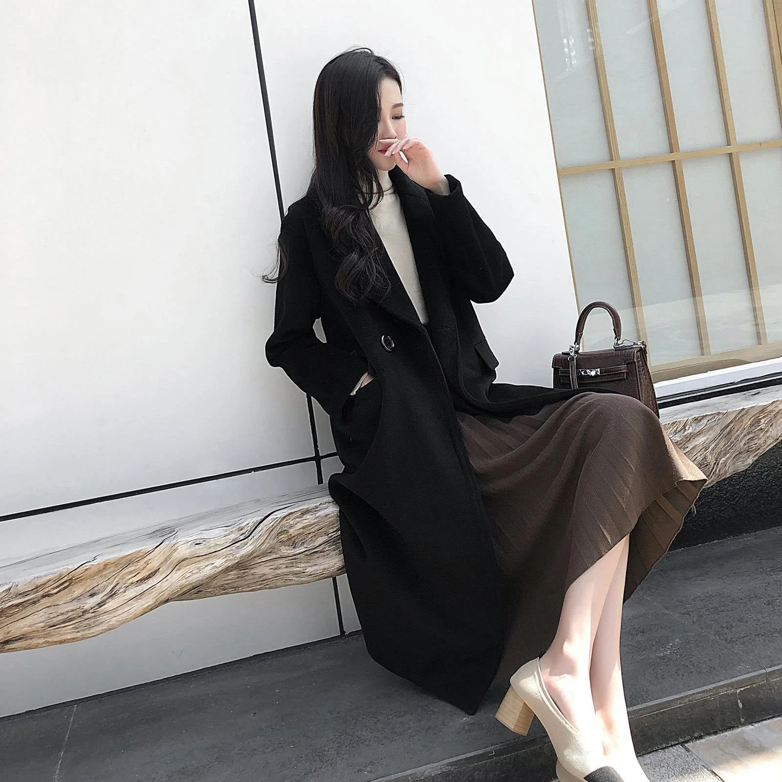 

Zoulv Korean-style Over-the-Knee Coat Overcoat Women's Mid-length Autumn and Winter New Apricot Color Popular Woolen Cloth
