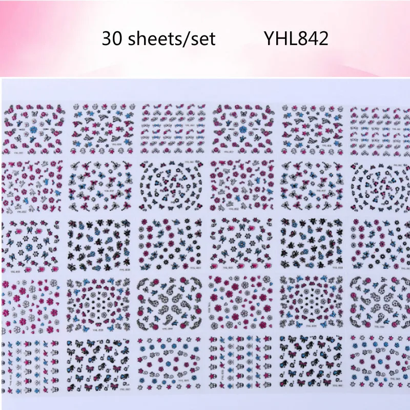 30 листов/набор, Детские наклейки для ногтей, 3D наклейки для ногтей, японский маленький свежий цветок, аппликация для маникюра, сетка, красная наклейка для ногтей