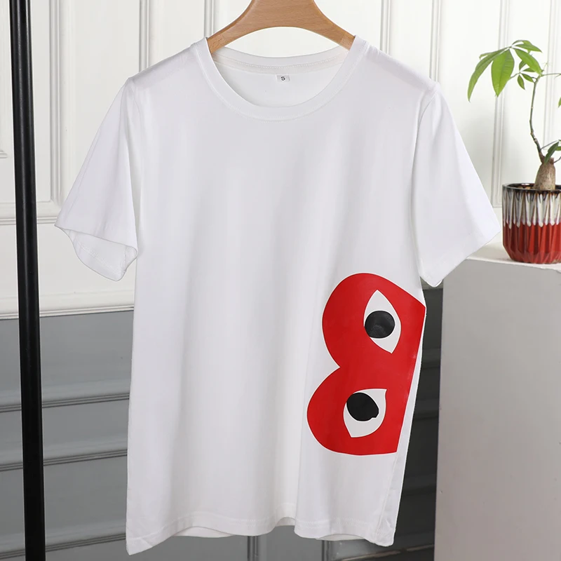 

2021 Summer Couples Lovers pure cotton T-Shirt for Women Casual Tops T-Shirt Love Heart Embroidery Print T-Shirt Couples