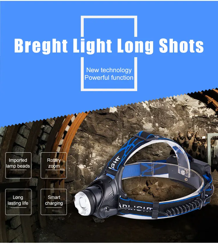LED Headlight Night Fishing T6 USB Telescopic Torch Waterproof Headlights Illumination Far 18650 Battery Camping Hunting Lamp
