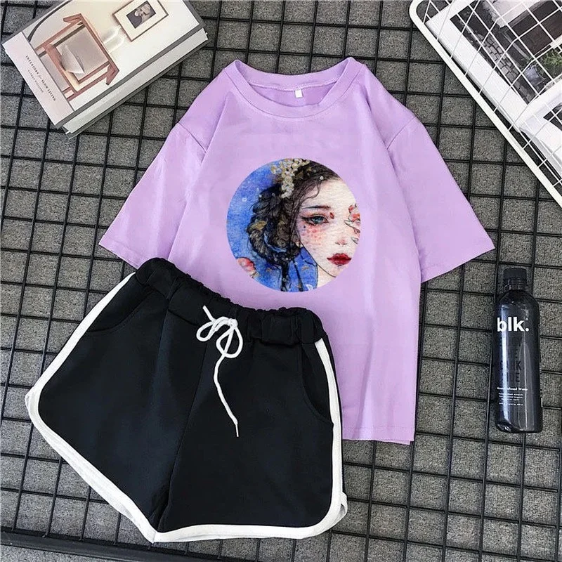 Women's Suit Kawaii Pajamas Two Piece Set Summer Pijamas Sweet Girl Homewear Pyjamas Spring Night Home Clothes Plus Size 3XL 4XL