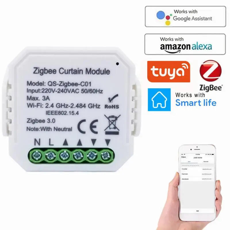 

Tuya Zigbee Curtain Module Smart Home Control APP Wireless Controller for Roller Shutter Blind Motor Support Alexa/ Google Home