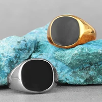 oval black ring golden simple luxury trendy stainless steel mens rings for male boyfriend biker jewelry creative gift wholesale