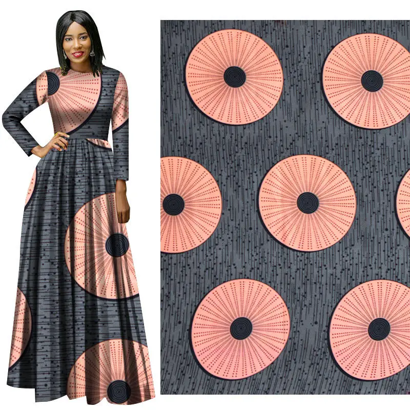 Серая круглая африканская вощеная ткань Новая простая полиэфирная печатная 112 114