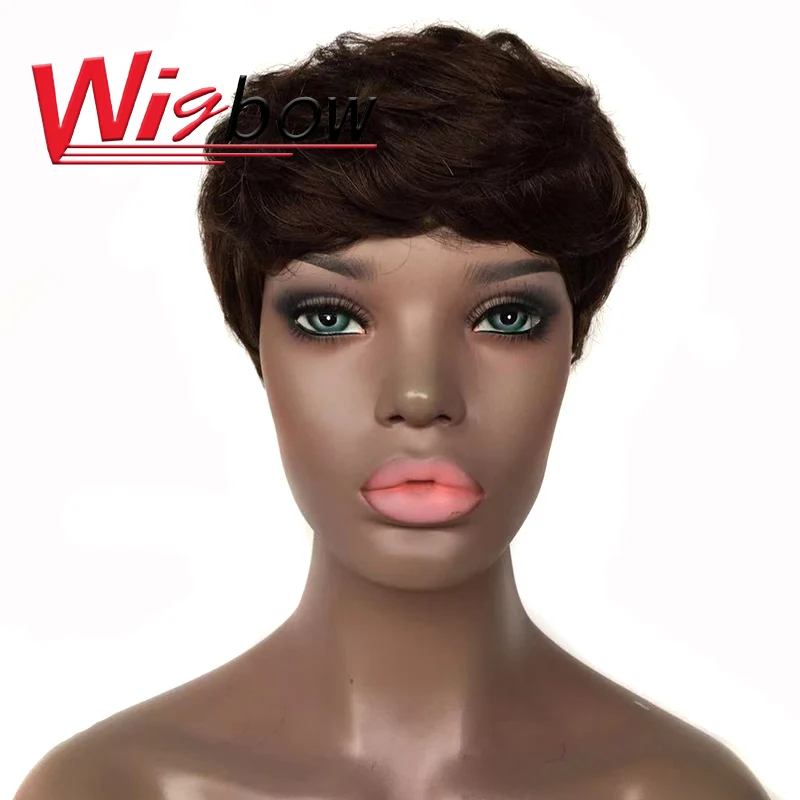 

Natural Wave Wig With Bangs 100% Human Hair Short Wig For Women Brown Brazilian Human Hair Wig Full Machine Made Free Shipping