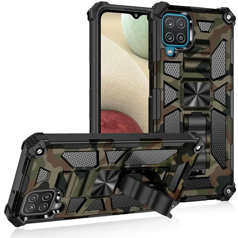 

For Samsung Galaxy A12 A22 A32 A42 A52 A72 Case Car magnet Ring Shockproof Armor Camouflage Phone case for Galaxy A02 A02S Cover