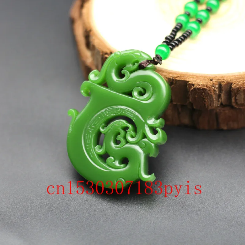 

Dragon Natural Green Jade Kirin Pendant Necklace Chinese Double-sided Hollow Carved Charm Jadeite Jewelry Fashion Amulet Gifts