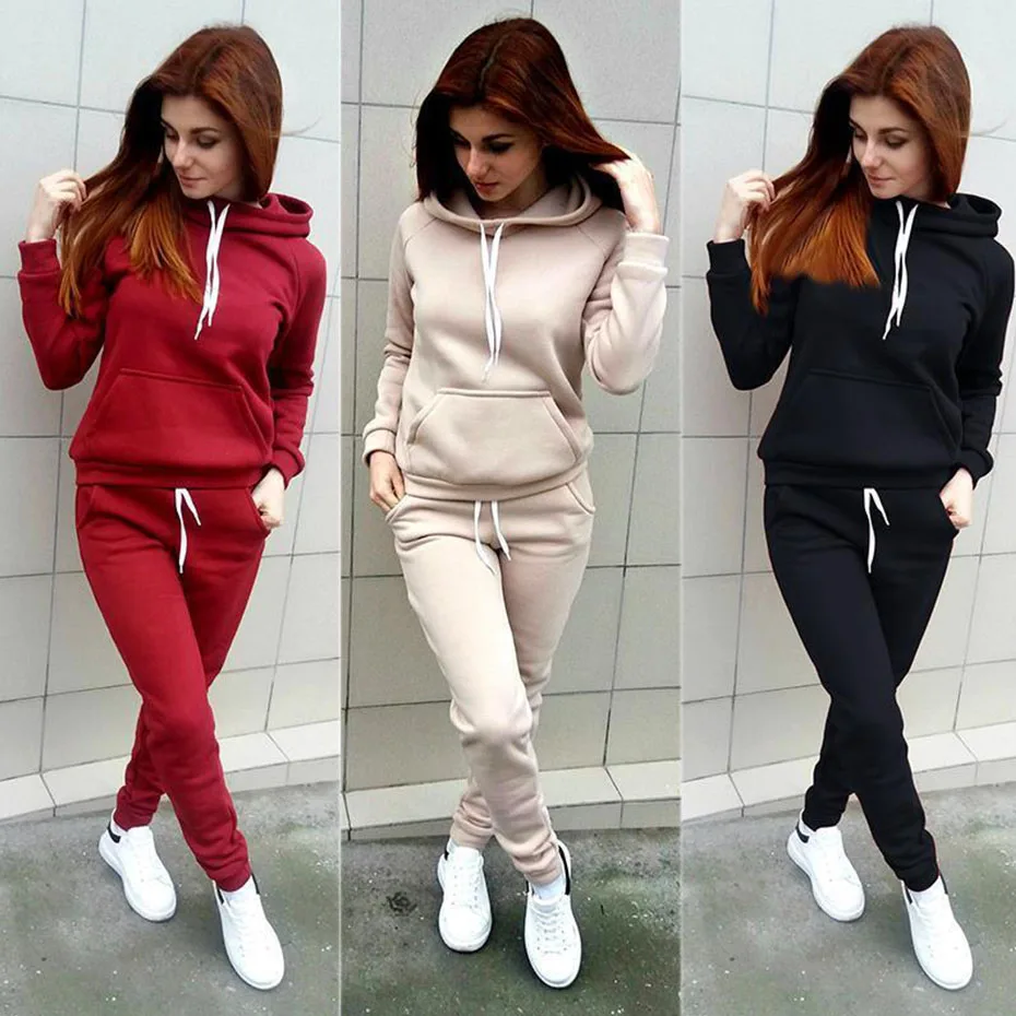 

ZOGAA 2021 Casual Women's Tracksuit Two Piece Set Women Outfits Fleece Large Pocket Hooded Pullover Sweat Suits Women