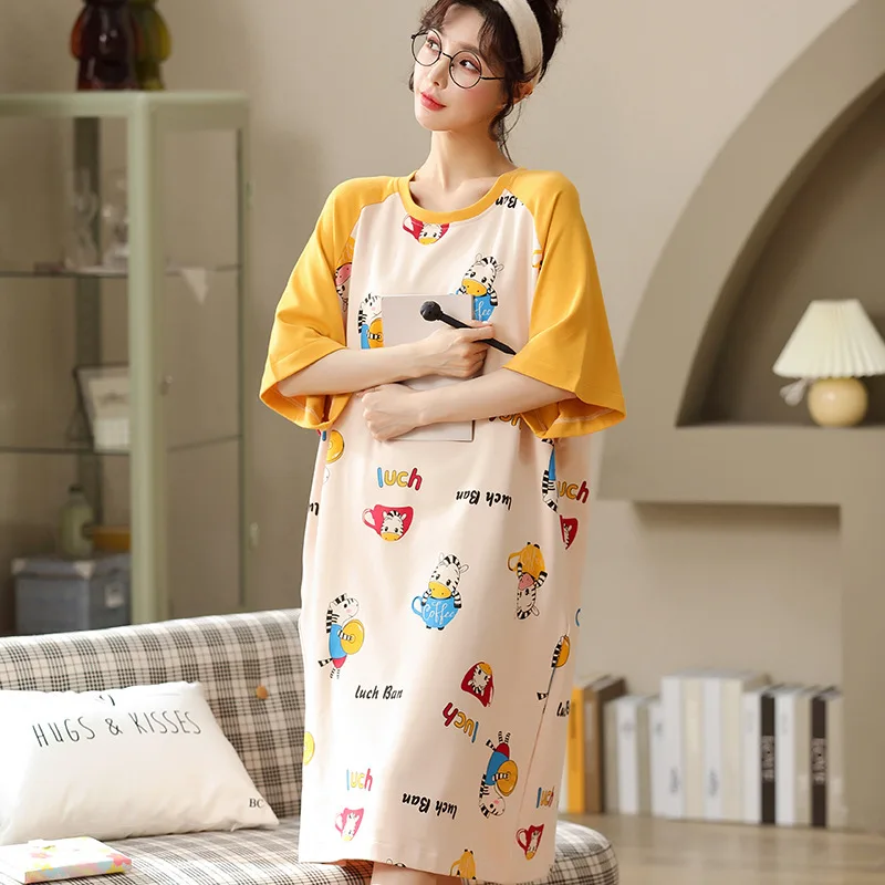 

Summer cartoon cute loose long knee dress Pajama home clothes