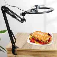 Dimmable LED Selfie Ring Light With Long Arm Holder Desk Stand Camera Phone USB Photography Light Ringlight For Photo Studio