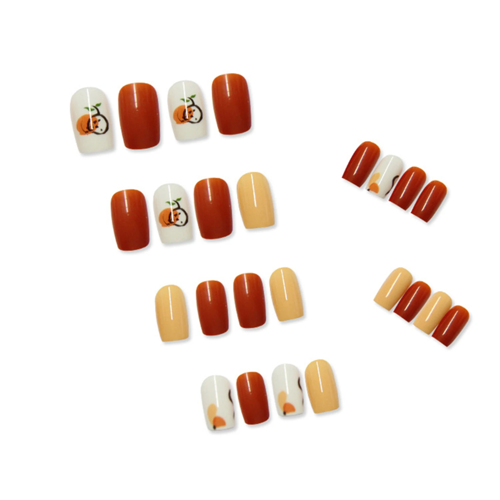 

24pcs Orange Graffiti Wear Long Paragraph Fashion Manicure Patch False Nails Save Time Wearable Nail Patch