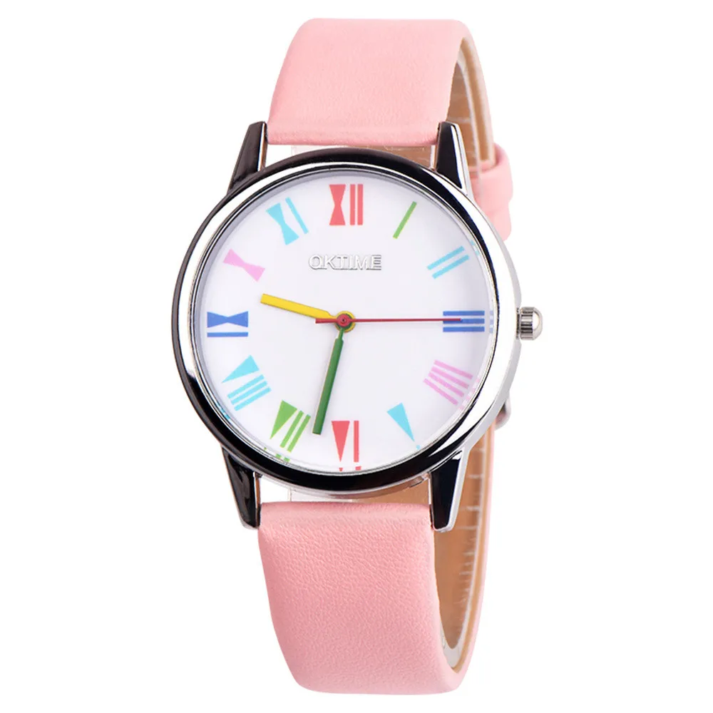 Ретро Радуга дизайн платье серебряный циферблат кожаный ремешок Аналоговый