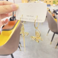 korean butterfly earrings asymmetrical fashion temperament medium and long tassel earrings trendy pendant fashion stud earrings