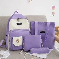 4 piece set high school backpack bags for teenage girl 2021 canvas travel backpack women bookbags teen student schoolbag fashion