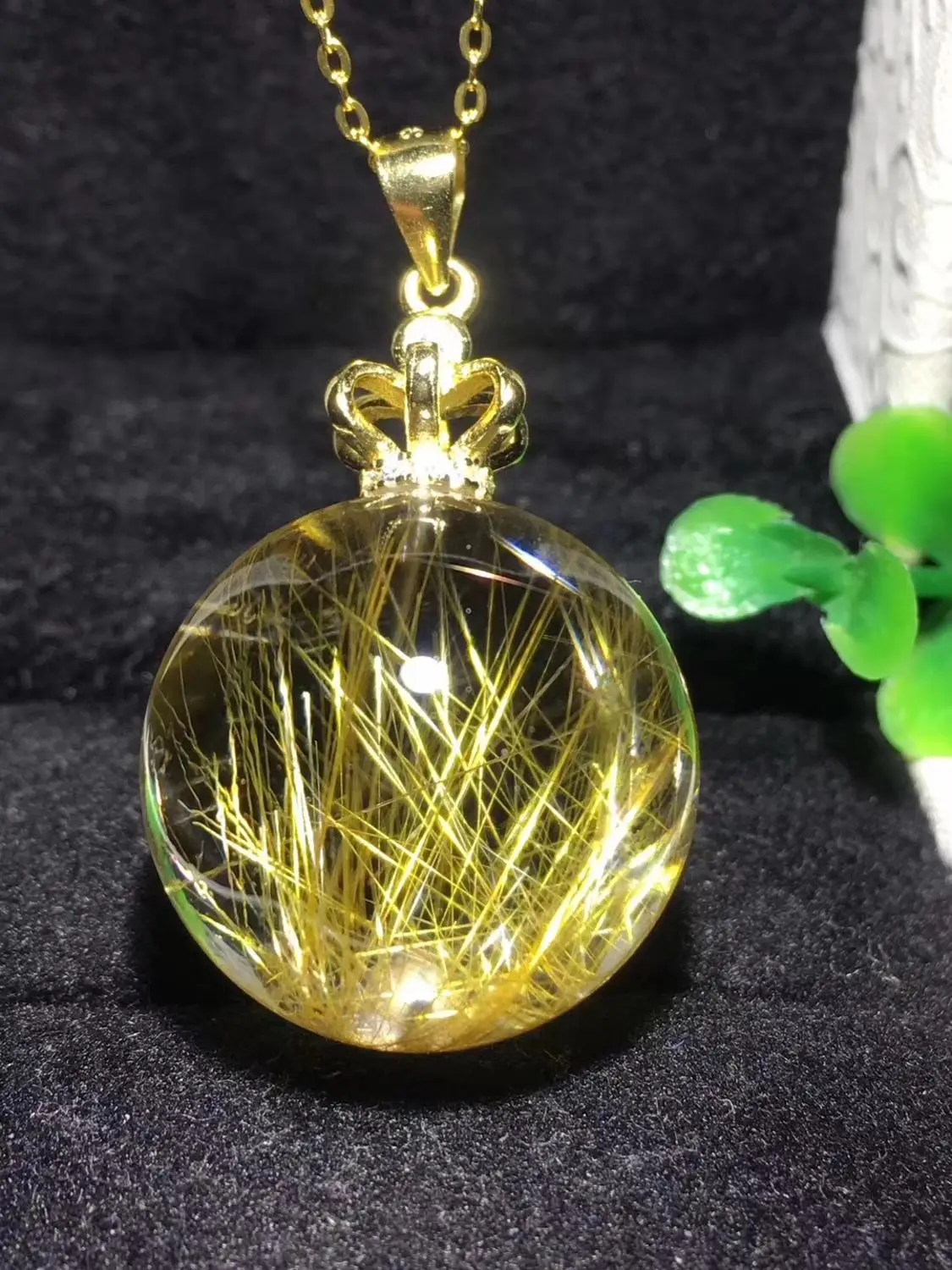 Натуральный Золотой рутилированный кварц ожерелье кулон 20 мм круглый Shpere