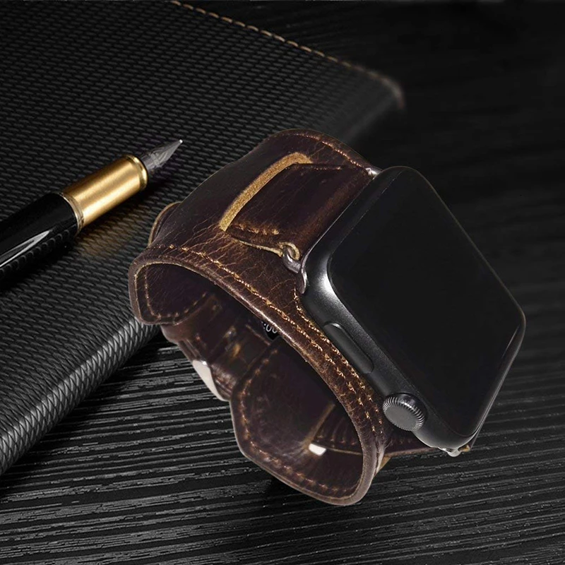 Ремешок из кожи Крейзи Хорс для Apple watch band 44 мм 40 38 42 сменный Браслет с