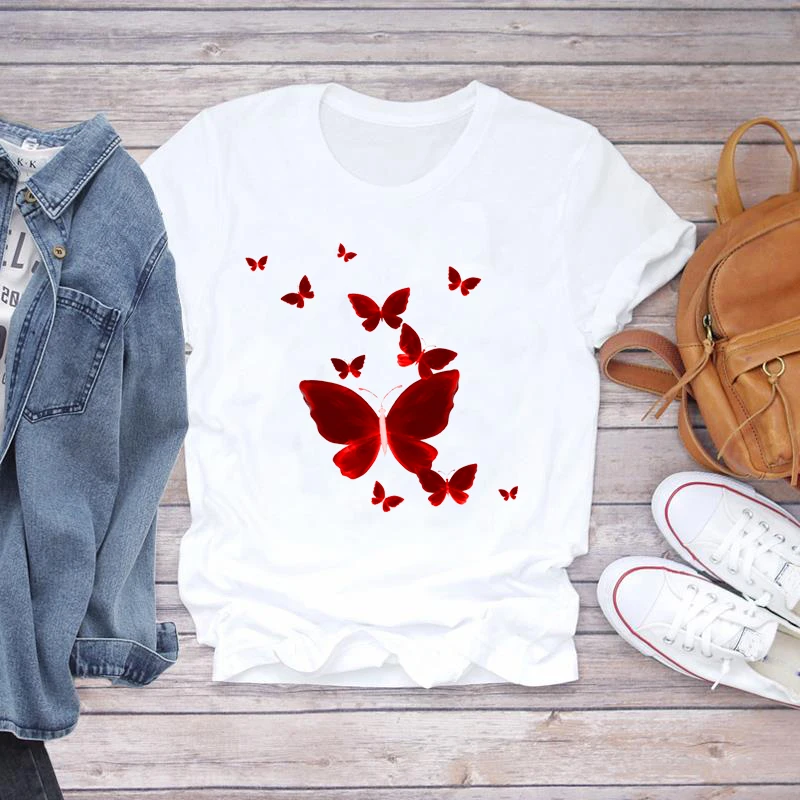 

Graphic Tee Design Kawaii Women's T-Shirts For Summer Beautiful Butterfly AnimeT-Shirt Women Short Sleeve Clothes For Teenagers