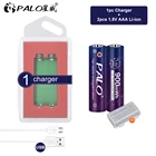Литий-ионная аккумуляторная батарея PALO, 1,5 МВтч, в, AAA, 3 А, литий-ионные батареи aaa с зарядным устройством + USB-кабель