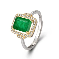 high quality silver engagement ring emerald cut green emerald tourmaline rings for women gift