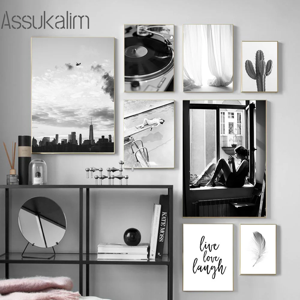 Плакат черно-белый современные настенные плакаты сексуальная женщина принт перо