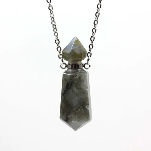 Природный хрустальный камень, флакон для духов, подвеска, ожерелье, флюорит, шестигранное эфирное масло
