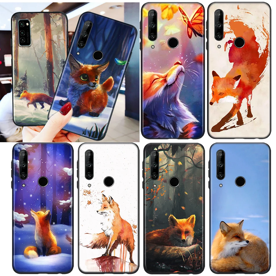 Силиконовый черный чехол милые животные из мультфильмов лиса для Honor 8S 8C 8X MAX 8A