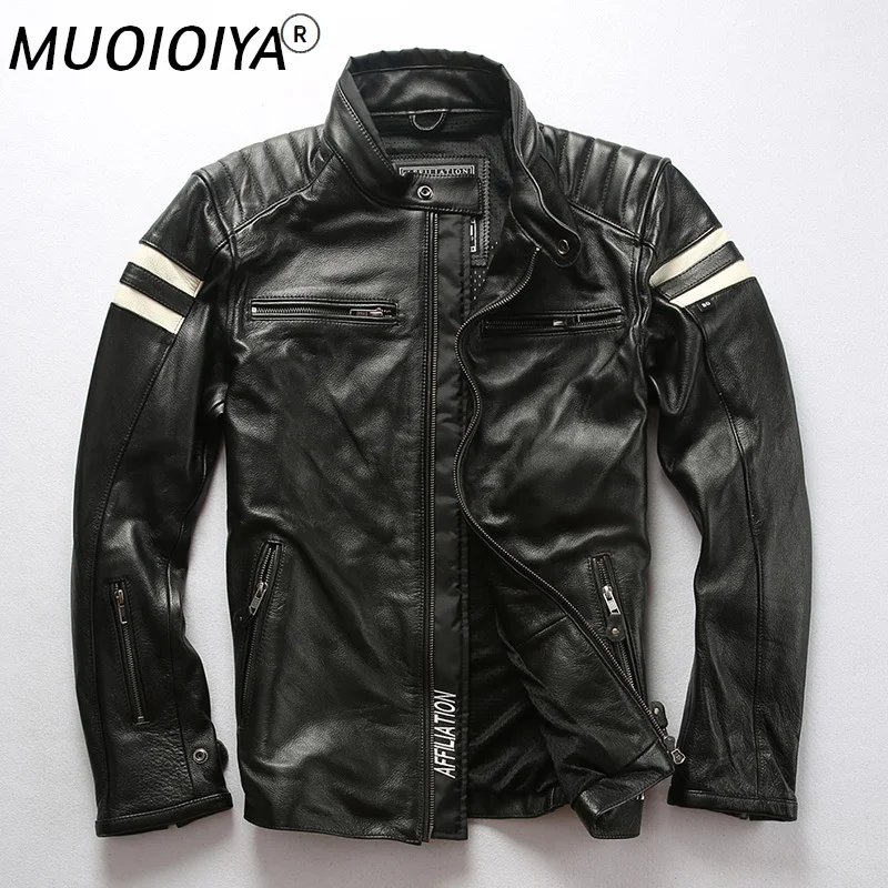 

Топ 2021 новые мужские красного цвета из натуральной кожи для езды на мотоцикле из натуральной кожи 100% Куртки из натуральной коровьей кожи дл...