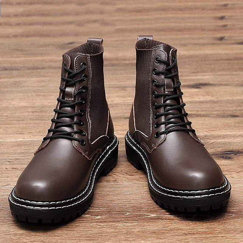

VRYHEID Men's Boots Durable Outsole Genuine Leather Heighten Shoes Men 2021 New Fashion Winter Boots Men Snow Boots Size 38-46