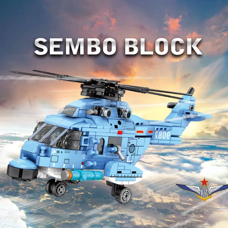 SEMBO 375pcs City Helicopter Building Blocks Military Fighter Pilot Technical Aircraft Toy Bricks Army Plane Model Kids Gifts | Игрушки и