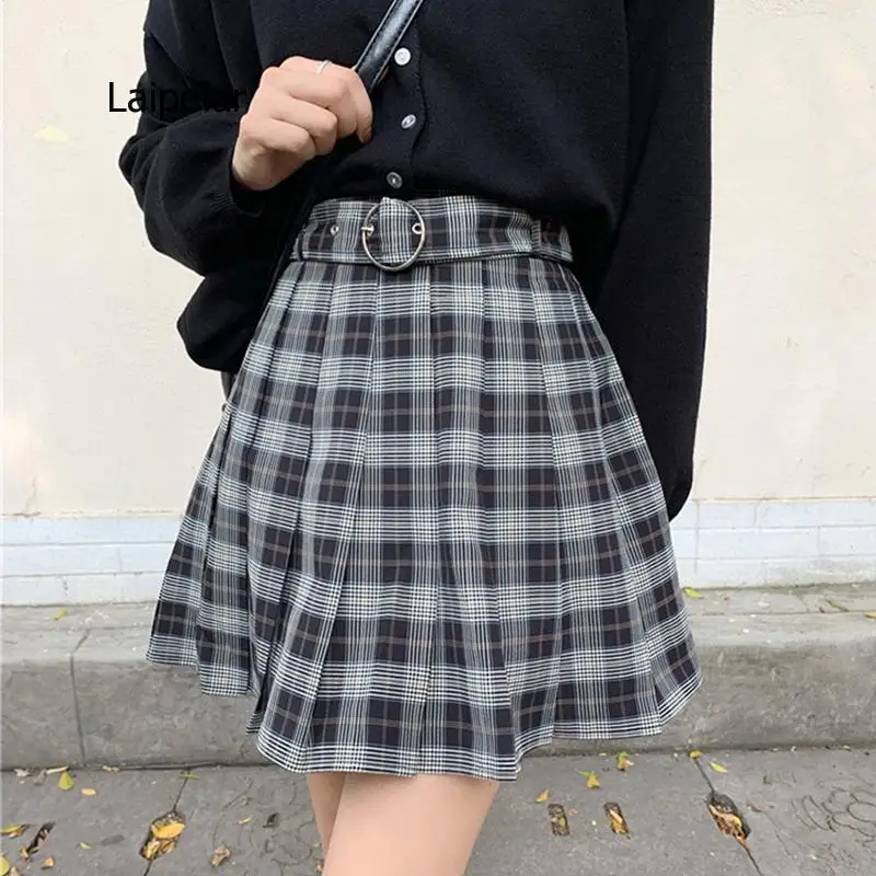 

Plaid Pleated Summer Autumn Women Street Wear High Waist Fashion Short Skirt 2021