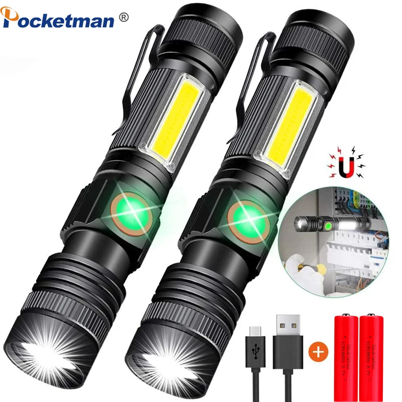 

T6 With COB Sidelight LED Torch Led flashlight Hike Magnetic Zoomable 3 Modes waterproof Use 18650 Support for Mircro charging