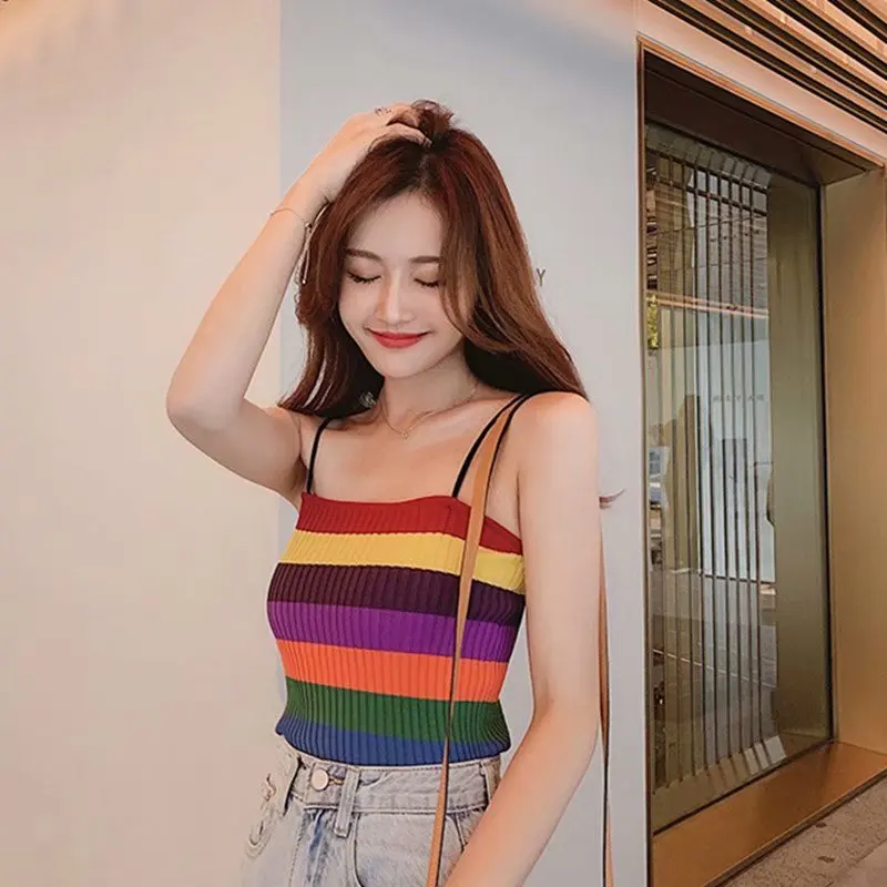 

2021 Women Summer Clothes Vest Top Sleeveless Casual Loose Striped Tank Tops V-Neck Regular Size Pullover Hot Sales