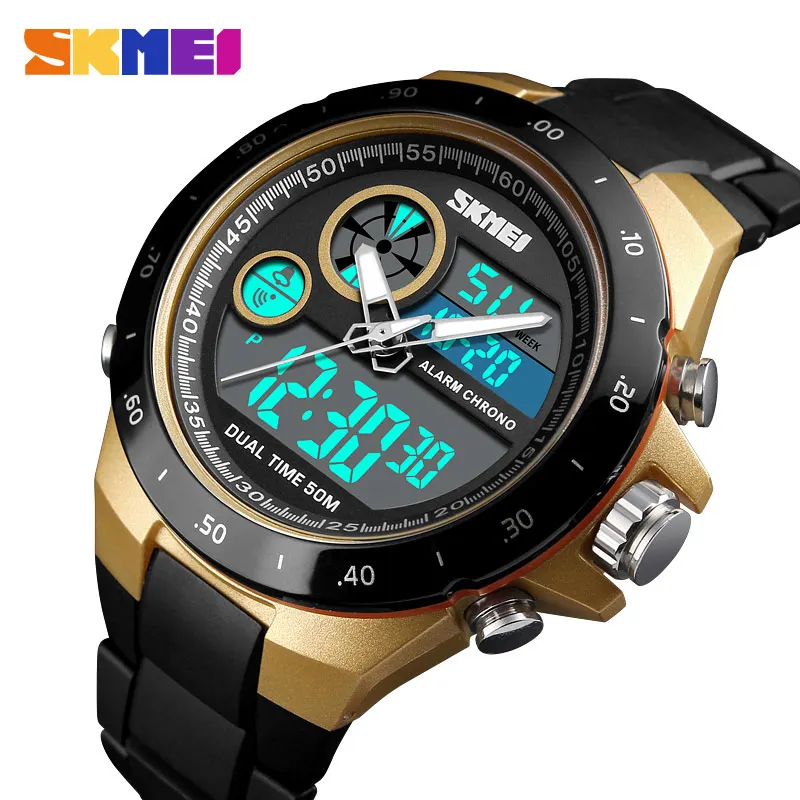 

SKMEI Fashion Digital Wristwatch Outdoor Sports Watch Men Dual Display PU Strap Waterproof Clock Male Relogio Masculino 1429