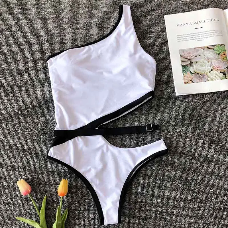 2019 сексуальный цельный купальник на одно плечо одежда для плавания женский