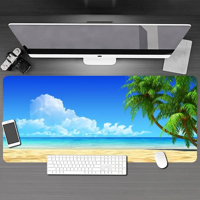 

Tropical Beach Sunset Silicone Mousepad HD Printing Computer Gamers Locking Lock Edge Mouse Pad XXL90x40cm Keyboard PC Desk Pad