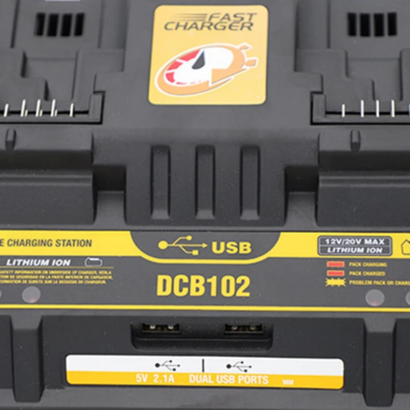 

Li-Ion Battery Charger 2 Slide Port 4A Charging Current USB 2A Out DCB200 DCB140 for 14.4V 18V Lithium Tool EU PLUG