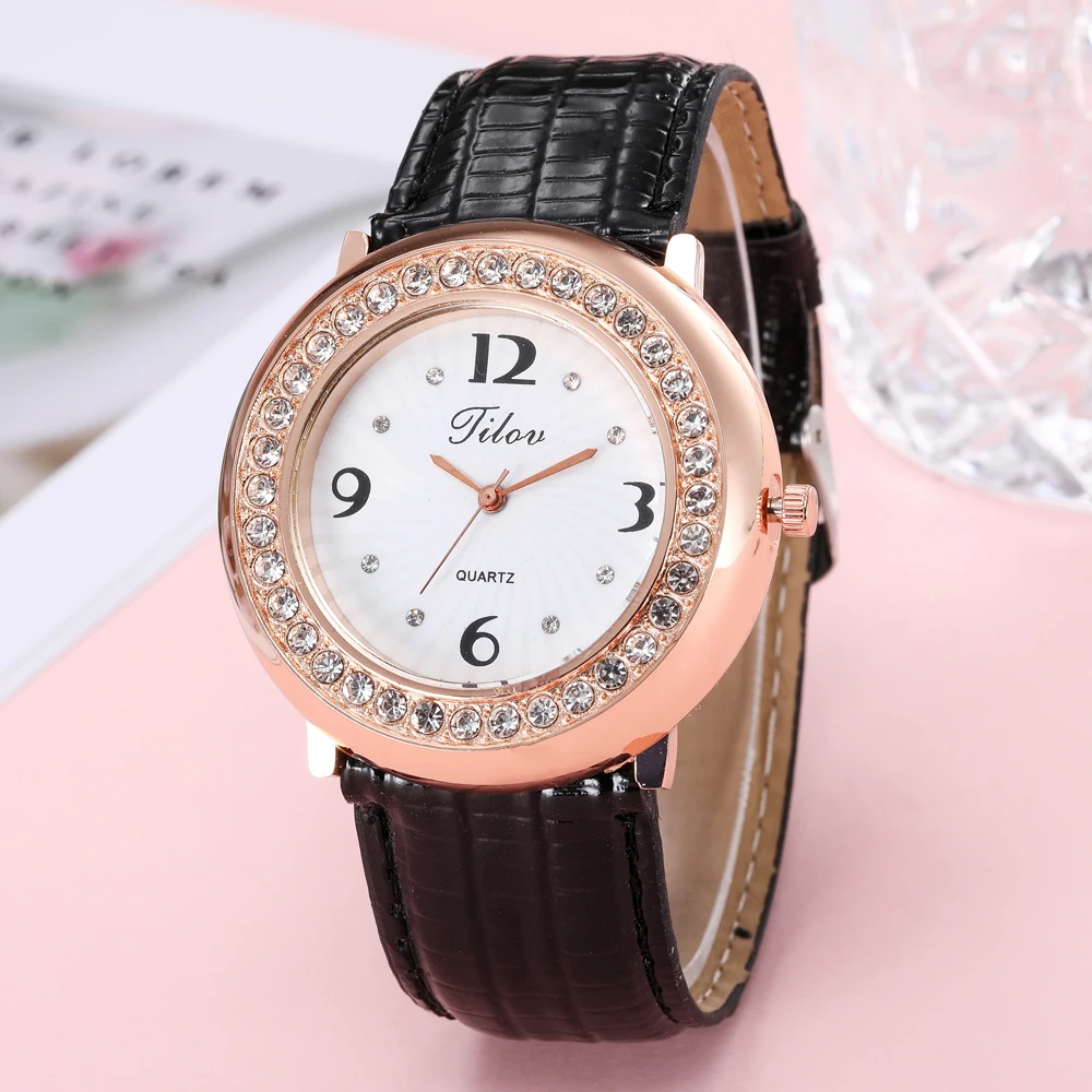 

Crystal dial Faux Chronograph Quartz Plated Classic Round Ladies Women Crystals Watch women watches diamond women watches luxury