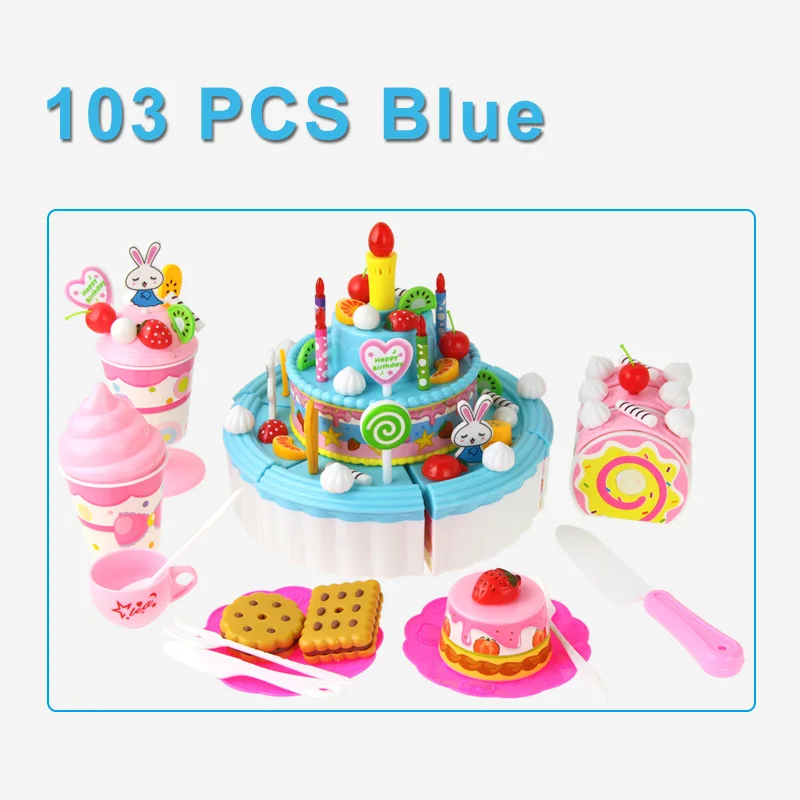 

44-103Pcs DIY Fruit Cutting Cake Pretend Play Kitchen Food Toy Set Birthday Party Toys Pink Blue Educational Toys for Kids Gift