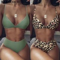 rxrxcoco high waist swimwear women 2021 push up beachwear solid bathing suit sexy animal leopard female swimsuit women bikini