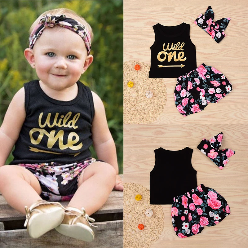 3 шт./комплект жилет с надписью A Arrow и шорты цветочным принтом|Комплекты одежды| |