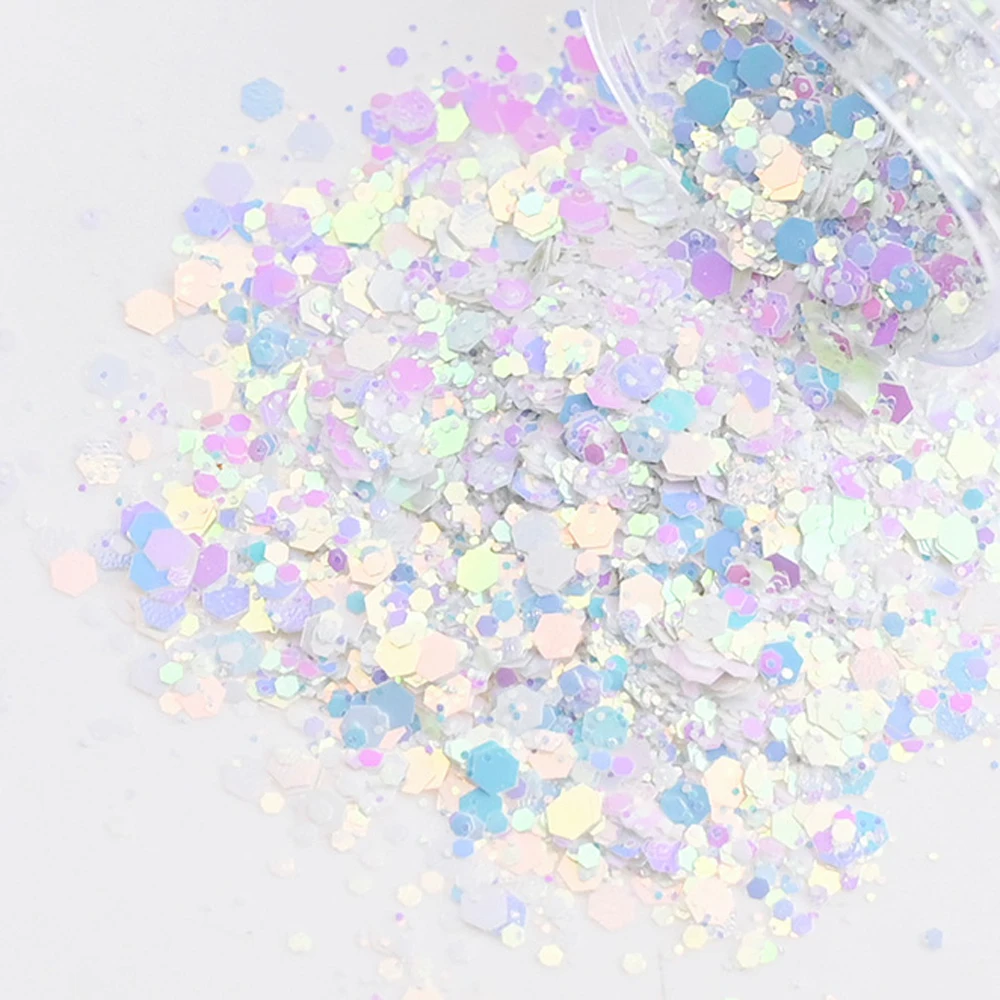 

50Grams Hexagon Chunky Nail Glitter Holographic 12 Colors 0.4-3mm Laser Sparkly Flakes Slices Manicure Nails Art Decoration#MD76