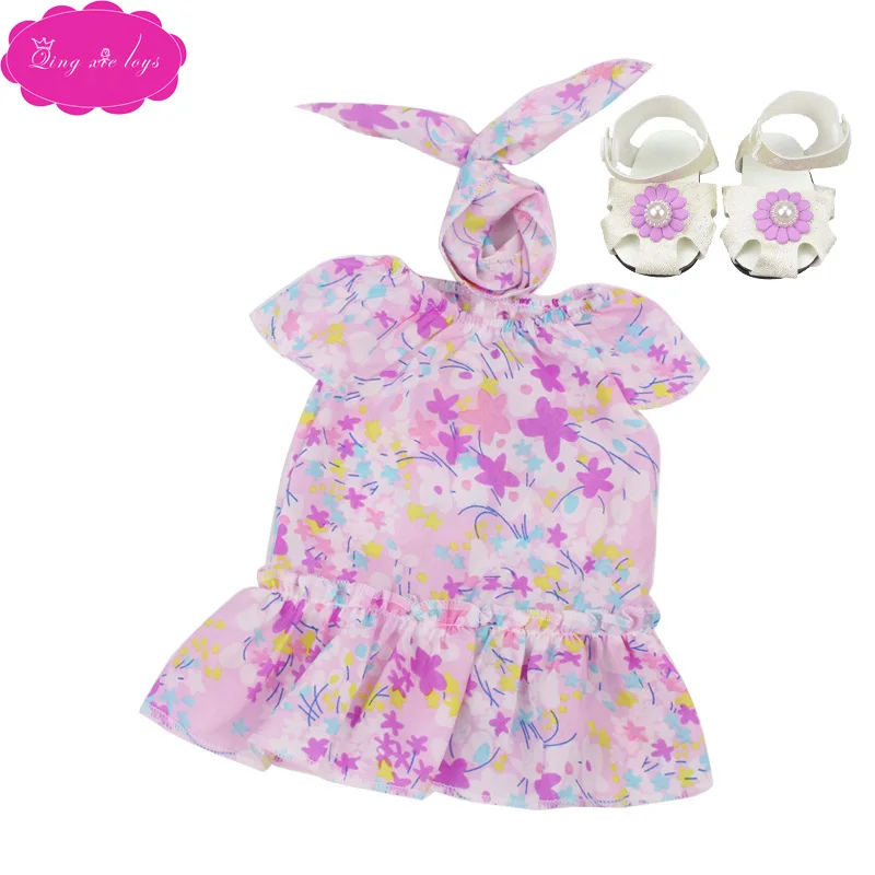 Платье для куклы 18 дюймов летнее платье с принтом + повязка на голову туфлями