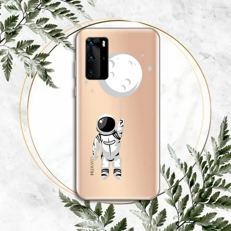 

Cute Cartoon Astronaut Planet Star Phone Case Transparent for huawei P 40 30 20 lite pro smart 2019 honor 8X 10i 10 cover