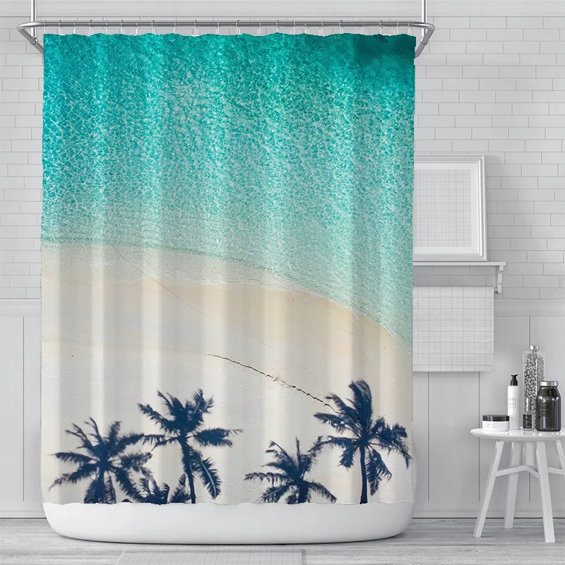 

Night sea beach scenery printing bathroom decoration shower curtain polyester waterproof home decoration curtain 180x180cm