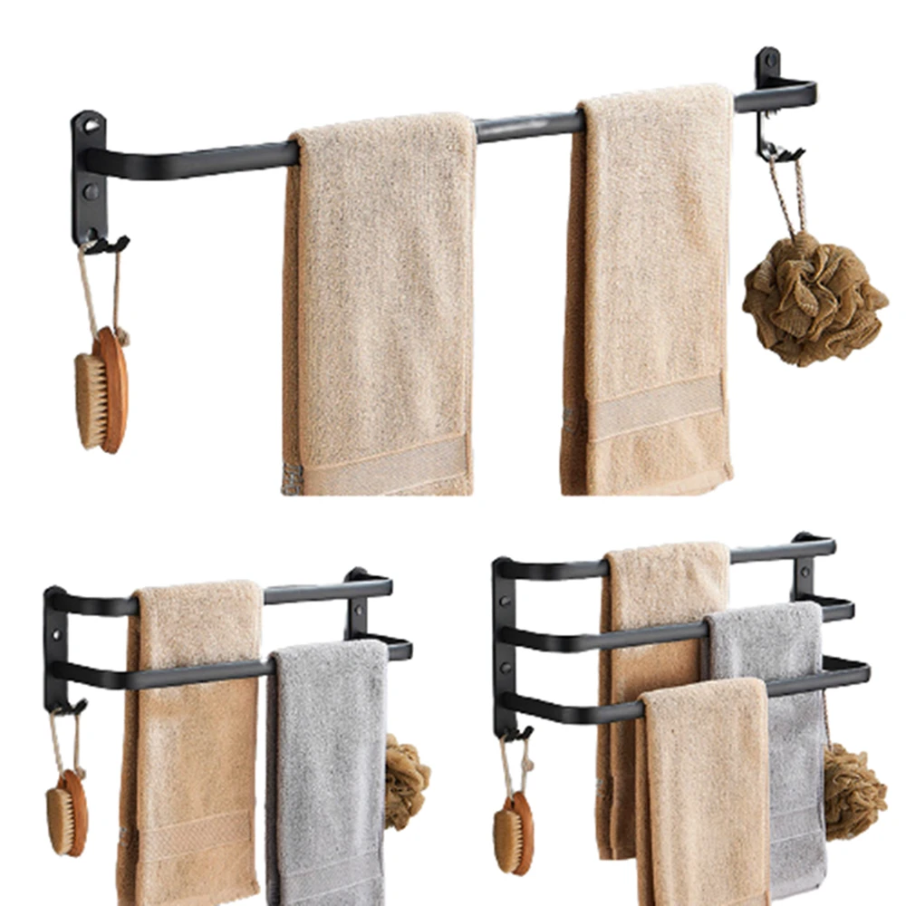 

Towel Rack Metal Three Layers Wall-Mounted Towel Holder Shower Toilets Bathoom Racks Storage Shelves Sets For Bathroom Organizer