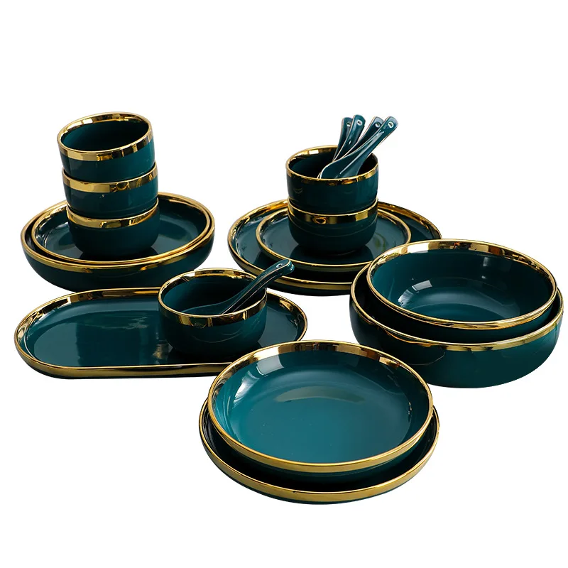 

Nordic Ceramic Dinnerware Set Malachite Green Dinner Plate Bowl Western Food Special Phnom Penh Porcelain Household Tableware