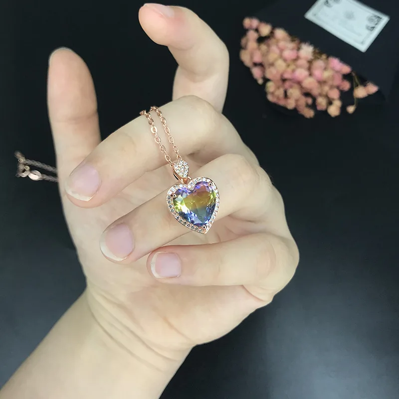 14K розовое золото цвет ожерелье Rubellite драгоценный камень кулон для женщин Colgante Plata