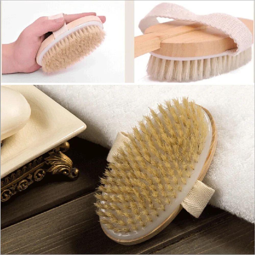 Wood Handle Bath Brush Long Reach Back Body Shower Bristle Scrubber Spa Bathroom Exfoliating Massager Products | Дом и сад