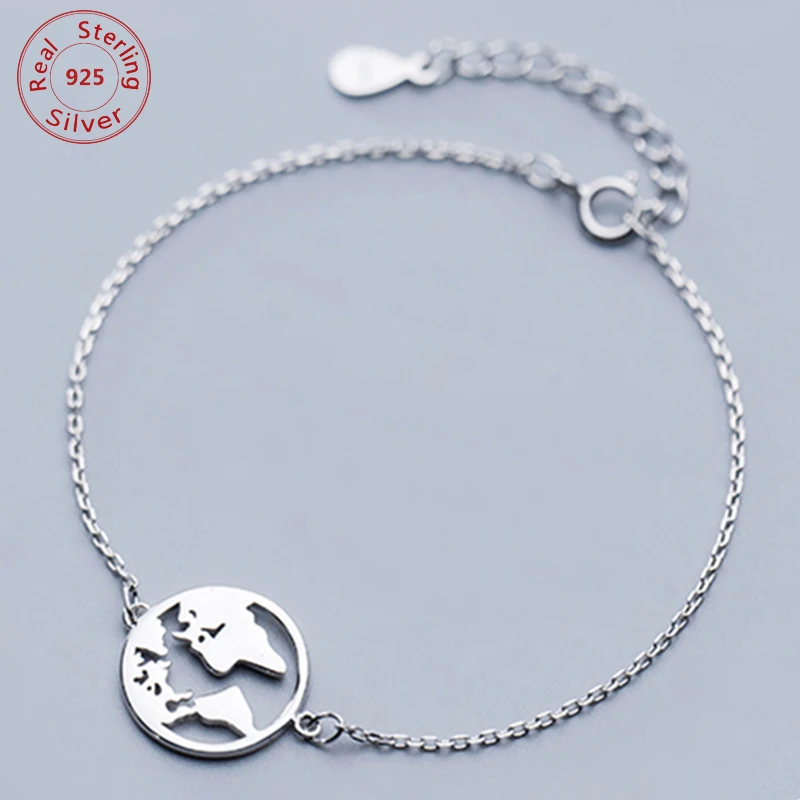 Трендовый Браслет World of Map серебряный браслет с шармами в виде карты